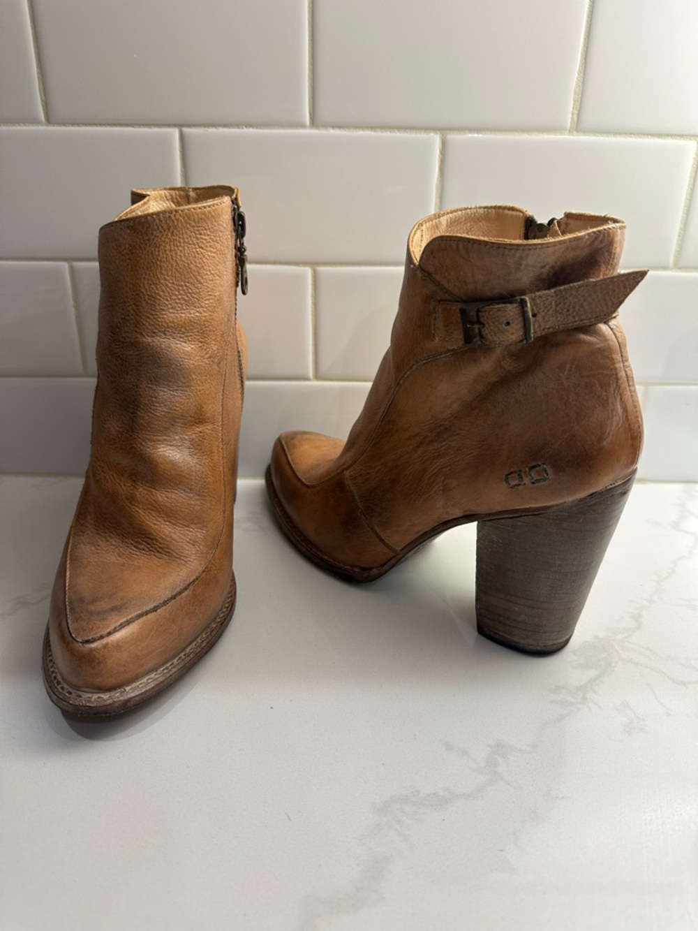 Bed Stu Tab Leather Buckle Ankle Boots